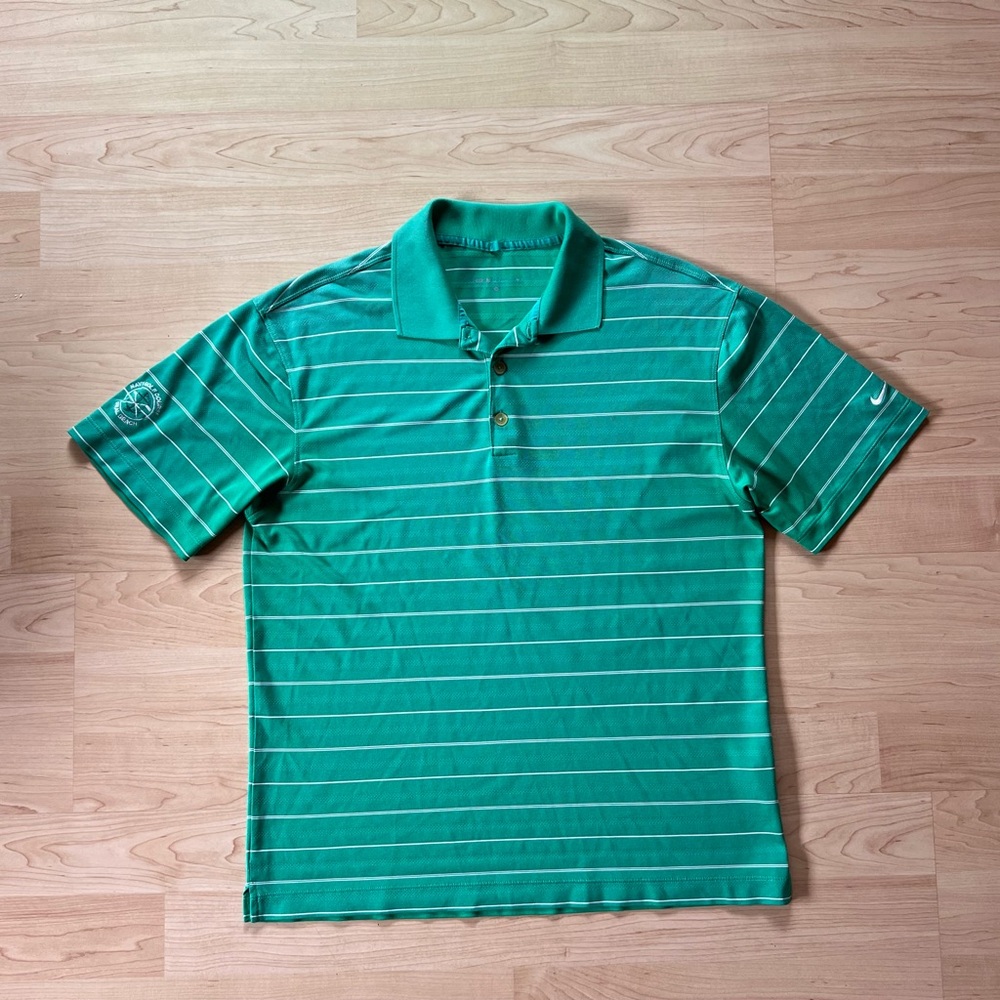 Nike Golf Mens  Dri-Fit Green White Striped Short Sleeve Polo Shirt Size Medium